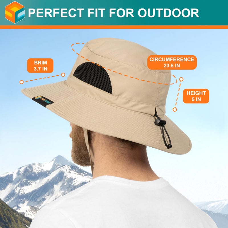 Suncube SUN CUBE Wide Brim Sun Hat Men Women, Mens Fishing Hats Sun UV Protection, Womens Hiking Bucket Hat, Outdoor Summer Safari Beach Boonie, Camping Unisex UPF 50+ Tan - Image 4